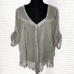 Flare Semi Sheer Grey Cotton Cover Up Top Lace Fringe Edge